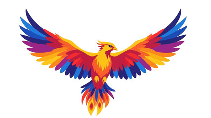 Obraz premium Vibrant Phoenix Bird Rising, Mythical Creature, Fire Bird, Colorful Wings, Symbol of Rebirth