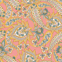 Fototapeta premium Vector textile print. Seamless Design for covers, fabrics, textiles, wrapping paper. Vector pattern Paisley Indian motifs and decorative floral elements