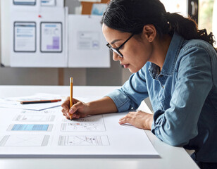 Konzentrierte Designerin arbeitet an Ihrem Projekt