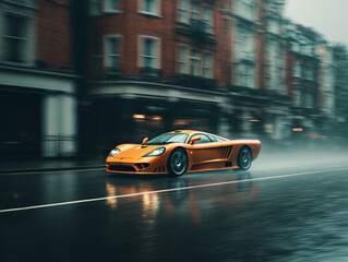 A sports car rushes through the streets