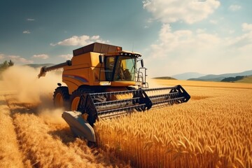 Obraz premium Combine harvester harvesting wheat from the field