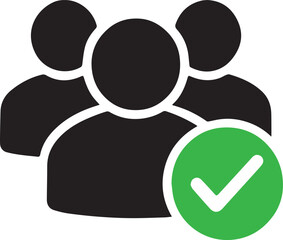 Group of people silhouette with check mark, representing successful registration or approval, isolated on white background vector