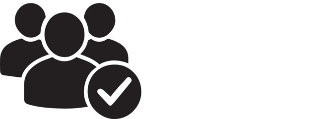 Group of people silhouette with check mark, representing successful registration or approval, isolated on white background vector