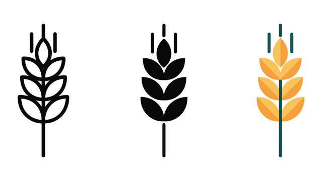Three different wheat icons in various colors and styles
