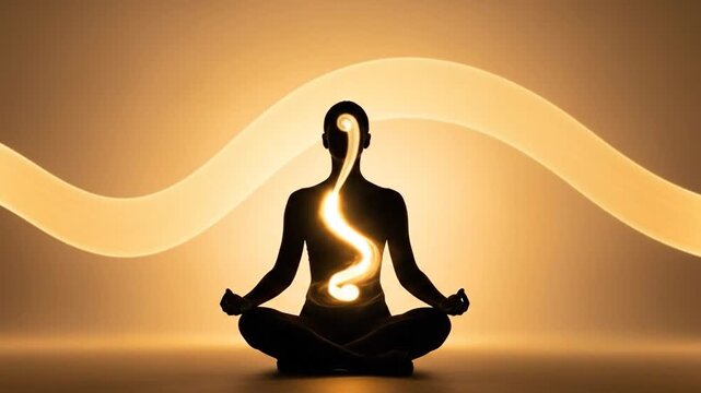 Human Silhouette Meditating with Energy Flow Concept with Copy Space