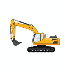 Yellow Excavator on White Background