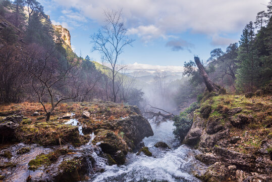 Scenic view of the Mundo River in the Calar del Mundo y de la Sima Natural Park,Albacete,Spain.