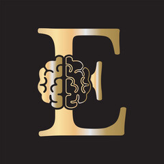 Initial Brain Logo combine with letter E vector template