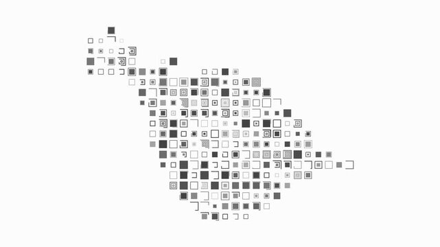 Heard Island and McDonald Islands map animation. Shape of the country with pulsating colored dots. Large size square blocks. Digital style Heard Island and McDonald Islands map on white background.