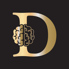 Initial Brain Logo combine with letter D vector template