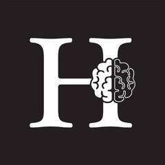 Initial Brain Logo combine with letter H vector template