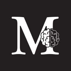 Initial Brain Logo combine with letter M vector template