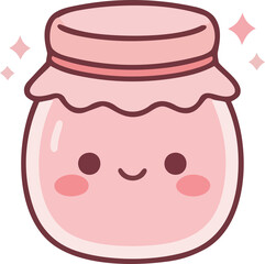 hand drawing illustration of kawaii fruits jam