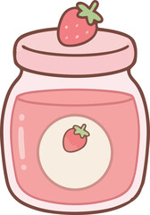 hand drawing illustration of kawaii strawberry fruits jam