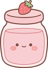 hand drawing illustration of kawaii strawberry fruits jam