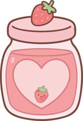 hand drawing illustration of kawaii strawberry fruits jam