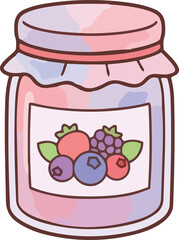 hand drawing illustration of kawaii mixed fruits jam