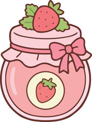 hand drawing illustration of kawaii strawberry fruits jam