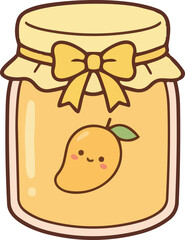 hand drawing illustration of kawaii mango fruits jam