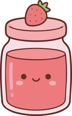 hand drawing illustration of kawaii strawberry fruits jam