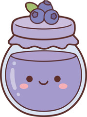 hand drawing illustration of kawaii blueberry fruits jam