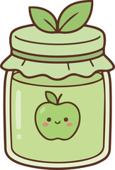 hand drawing illustration of kawaii apple fruits jam