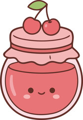 hand drawing illustration of kawaii cherry fruits jam