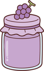 hand drawing illustration of kawaii grapes fruits jam