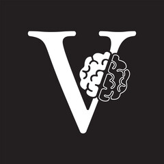 Initial Brain Logo combine with letter V vector template