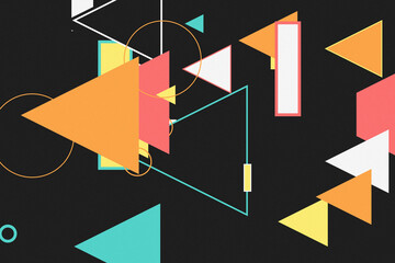 Abstract Dark Memphis Pattern, Retro 80s Geometric Shapes, Creative Collage Background, Modern Pop Art Design, Black Backdrop