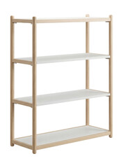 Scandinavian-inspired open shelving unit with white laminate shelves.