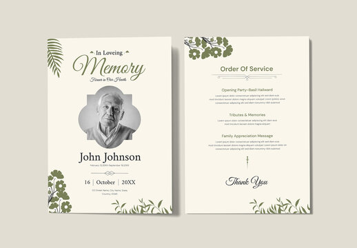 Memorial Funeral Invitation Card with Photo Frame