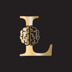 Initial Brain Logo combine with letter L vector template