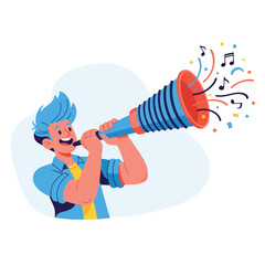Celebrate good times with this joyful illustration of a boy with horn