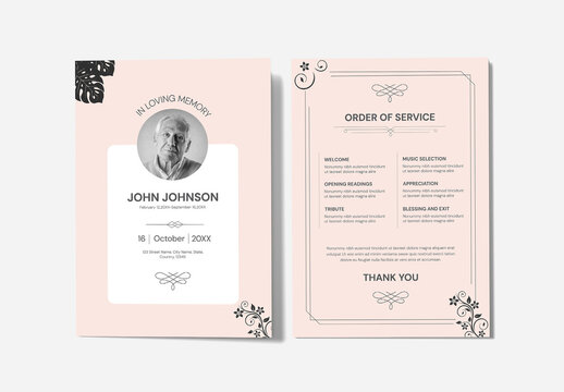 Minimal Funeral Program Template with Floral Accents