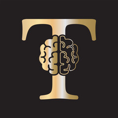 Initial Brain Logo combine with letter T vector template