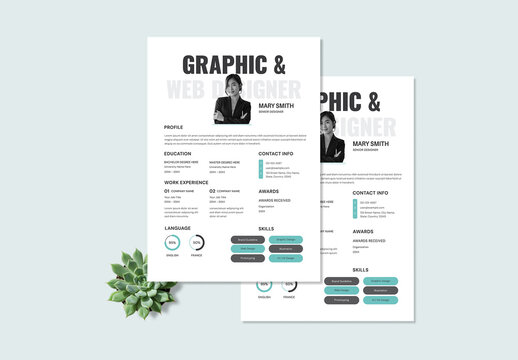 Modern Graphic and Web Designer Resume CV Template with Professional Layout