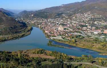 View of Mtskheta, one of Georgia’s oldest and most historic cities, beautifully framed by the confluence of the Aragvi and Mtkvari (Kura) rivers.  © Olga Lyubochkina