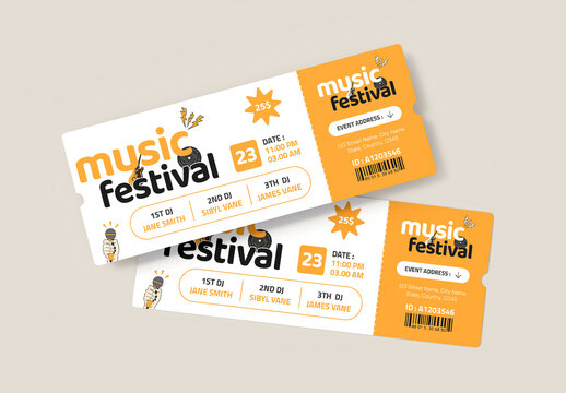 Live Music Event Entry Ticket Design for DJ Night
