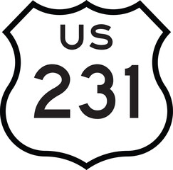 US Route 231 Highway Cutout Road Shield Badge Number System Design Emblem Vector © Griffin9678