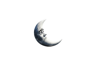 Whimsical crescent moon illustration on white background