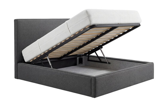 Platform lift-up bed with a reinforced steel base.