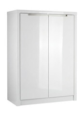 White lacquered floor-standing cabinet with soft-close hinges.