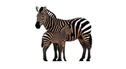 Fototapeta premium Zebra Mother Foal Baby Animal Nature Wild Safari Wildlife Illustration 