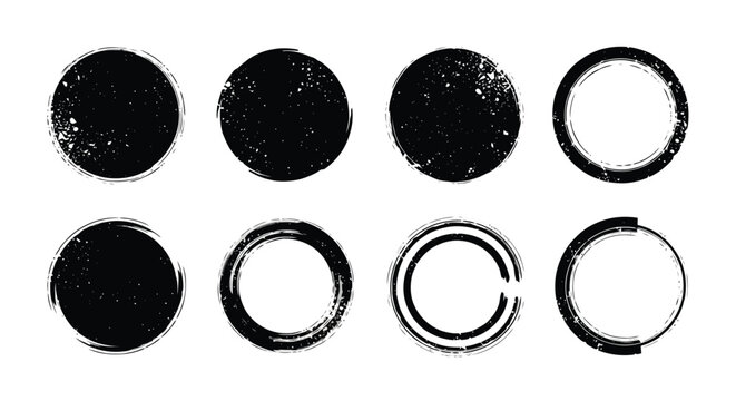 Set of eight distressed grunge circle stamps and frames.