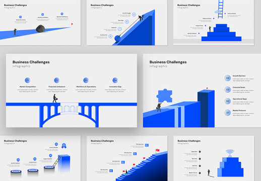 Corporate Business Challenges and Strategy Infographic with Illustration