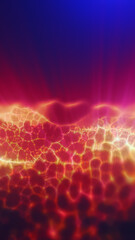 Fototapeta premium Vibrant red and orange plasma texture on purple background, glowing molten energy pattern with fiery cells and intense abstract heat