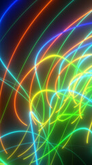 Fototapeta premium Vibrant multicolor neon light waves forming curved trails, abstract futuristic motion background