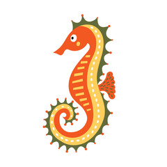 Fototapeta premium Cute seahorse in bright colors. Illustration on a transparent background.
