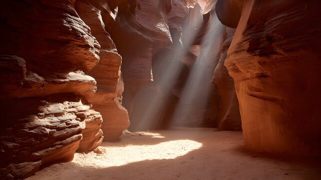 Deep canyon with red rock layers illuminated by a beam of light natural wonder landscape